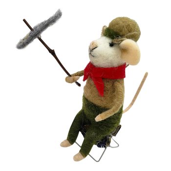 ORN WOOL MOUSE GRILLING FISH 4.5" GREEN/BROWN