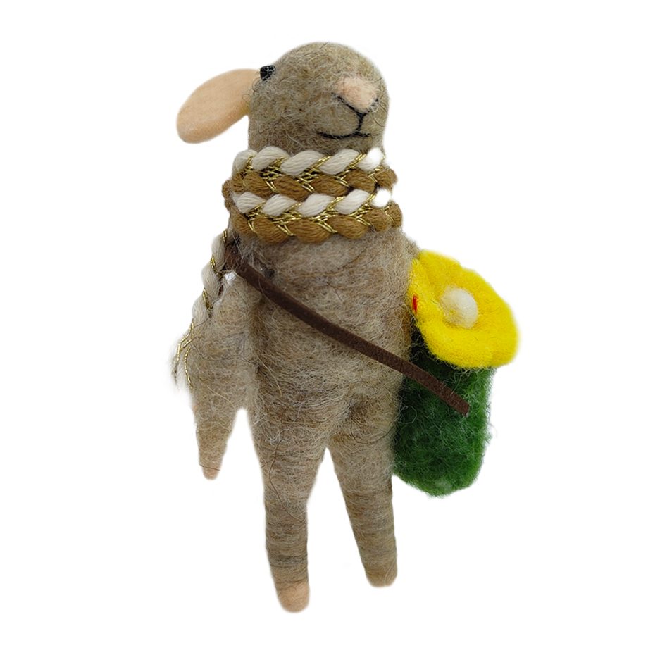 ORN WOOL MOUSE W/ BAG & FLOWER 4.5" YELLOW/ GREY
