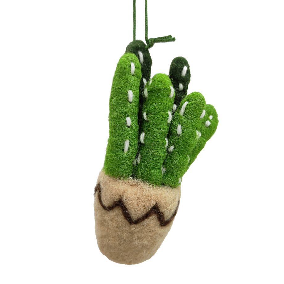 ORN WOOL CACTUS IN A POT 4.5" GREEN