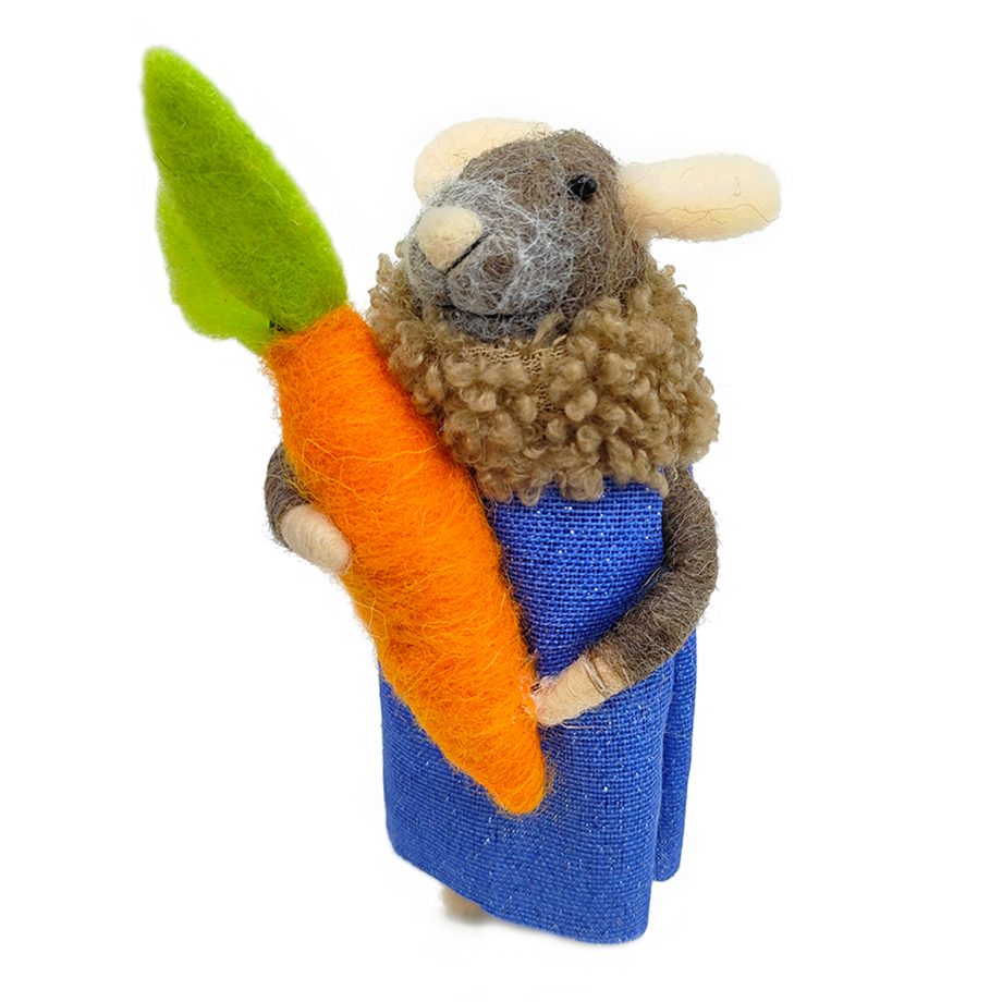 ORN WOOL MOUSE HOLDING CARROT 4" BLUE/ORANGE