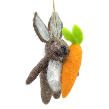 ORN WOOL BUNNY HOLDING CARROT 6" BROWN/ORANGE