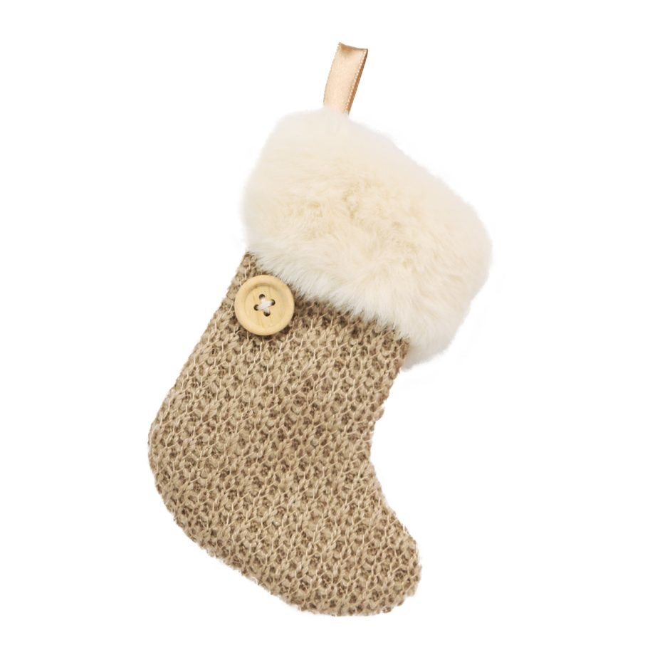ORN FABRIC STOCKING FUR CUFF 5" BROWN/NATURAL W/ BUTTON