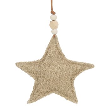 ORN FABRICSTAR 5.5" BROWN/NATURAL W/ BEADS