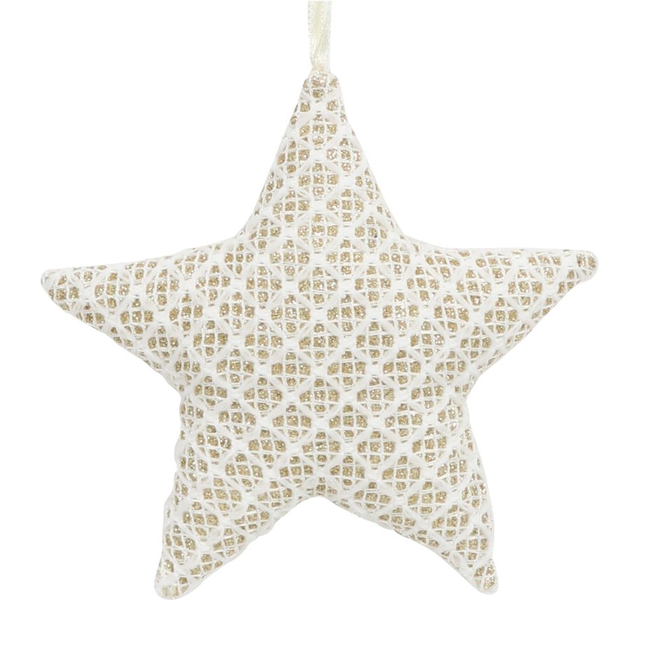 ORN FABRIC STAR 4.5" CREAM/GOLD