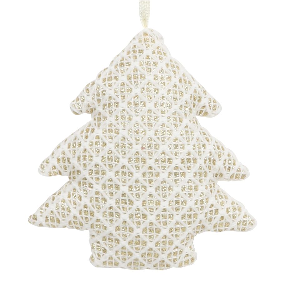 ORN FABRIC TREE 4" CREAM/GOLD