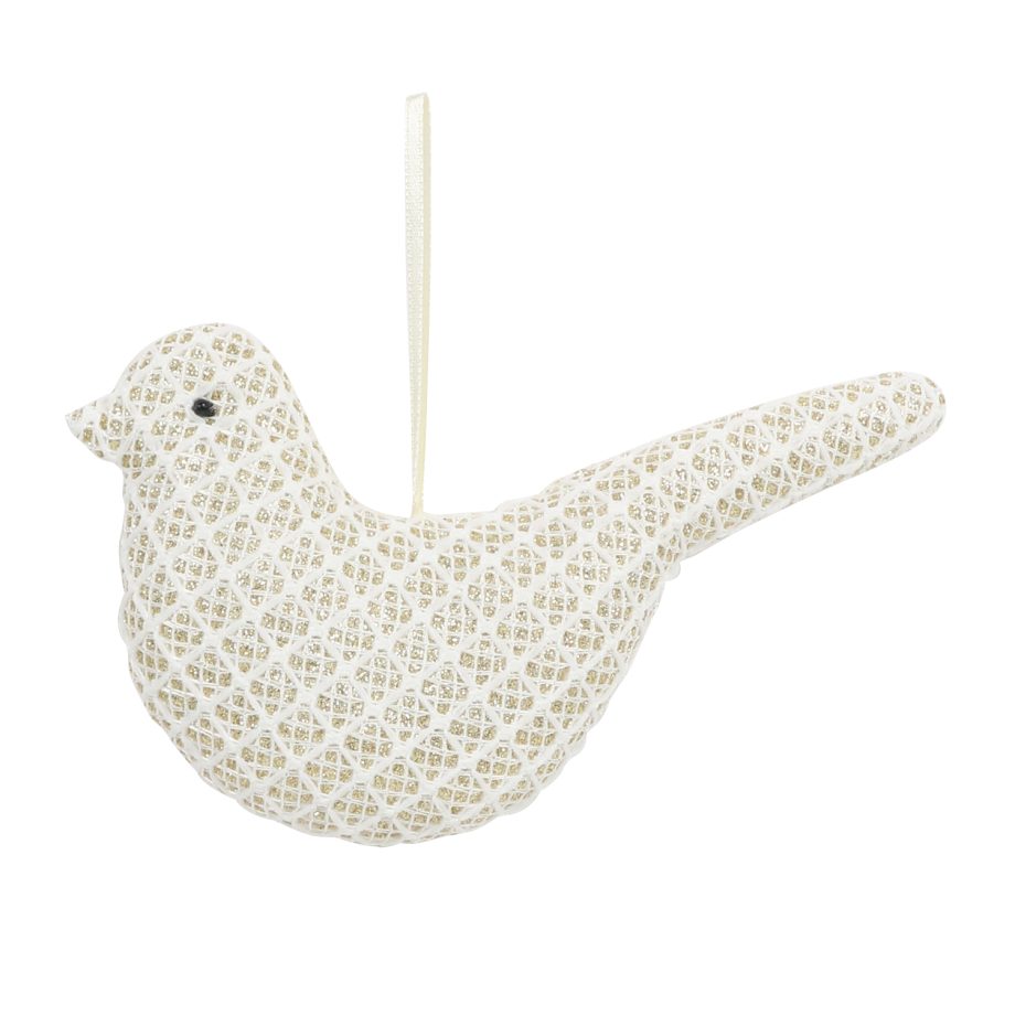 ORN FABRIC BIRD 3.5" CREAM/GOLD
