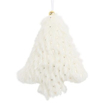ORN FUR TREE 5" IVORY/GOLD