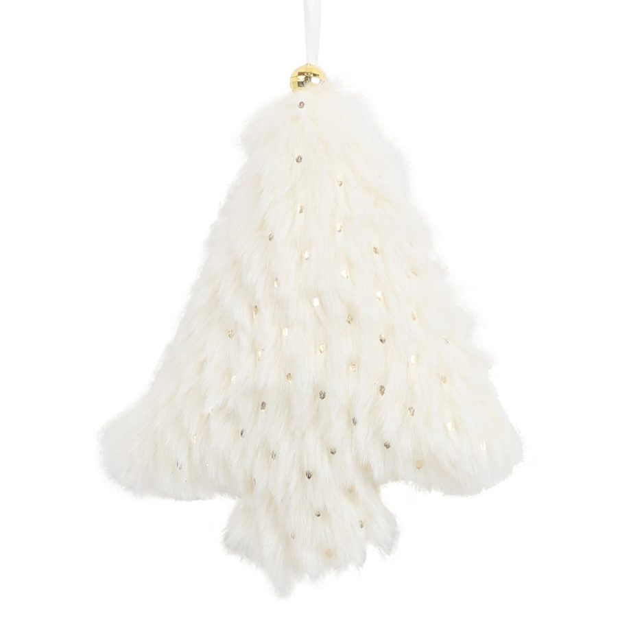 ORN FUR TREE 5" IVORY/GOLD