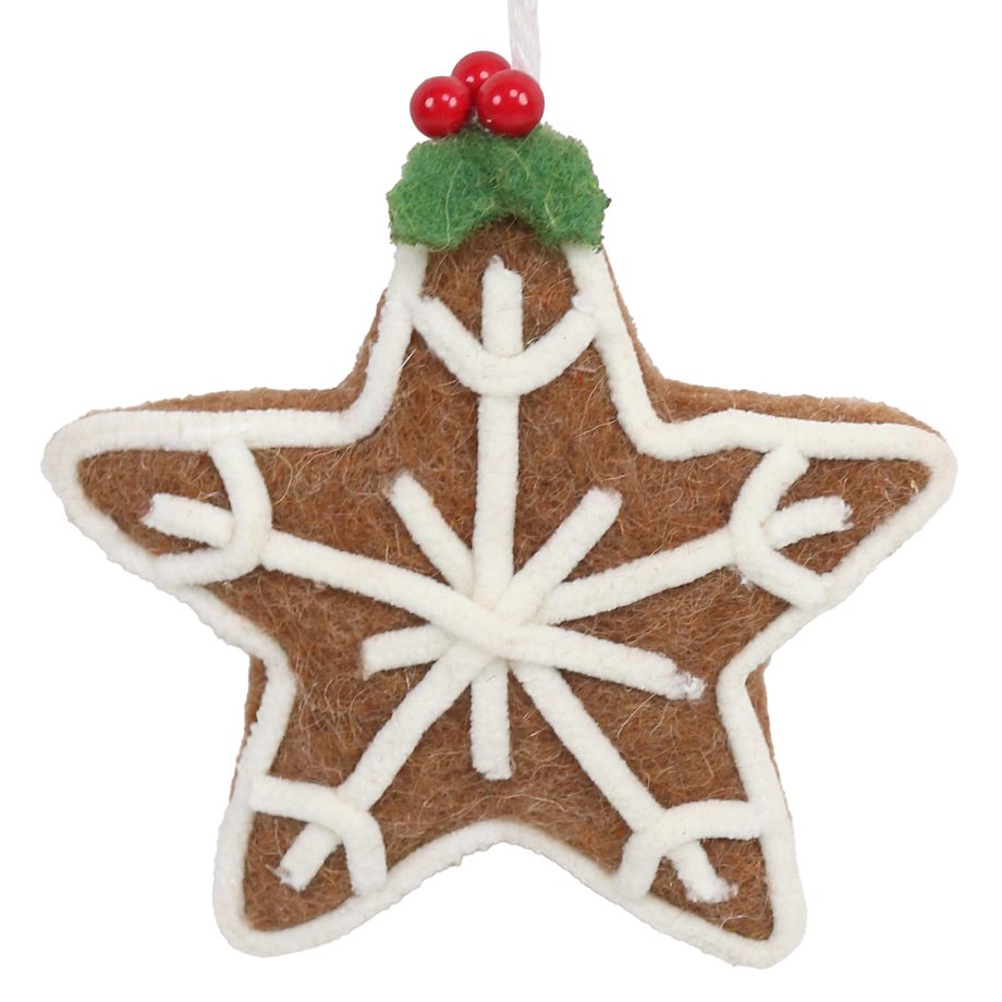 ORN WOOL BAKERY STAR COOKIE 4.5" BROWN/WHITE
