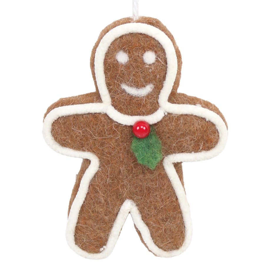 ORN WOOL BAKERY GINGERBREAD BOY 4.5" BROWN/WHITE