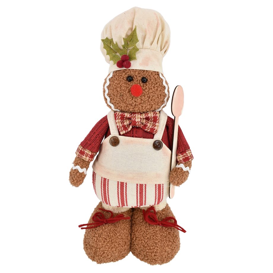 PLUSH GINGERBREAD BOY STANDING 14" W/ SPOON RED/BROWN