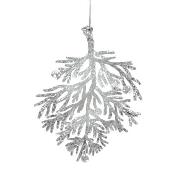 ORN CLEAR FROST PINE BRANCH 5.75" W/ ICE WHITE GLITTER