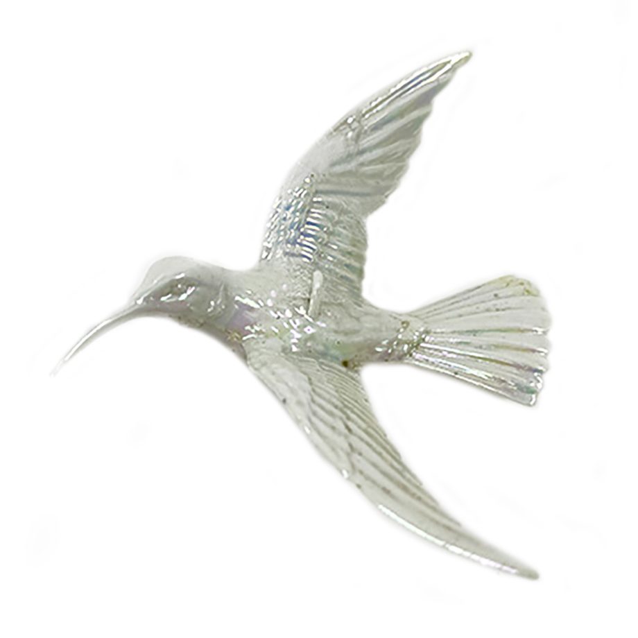 ORN WHITE HUMMING BIRD 5.5" IRIDESCENT FIN.