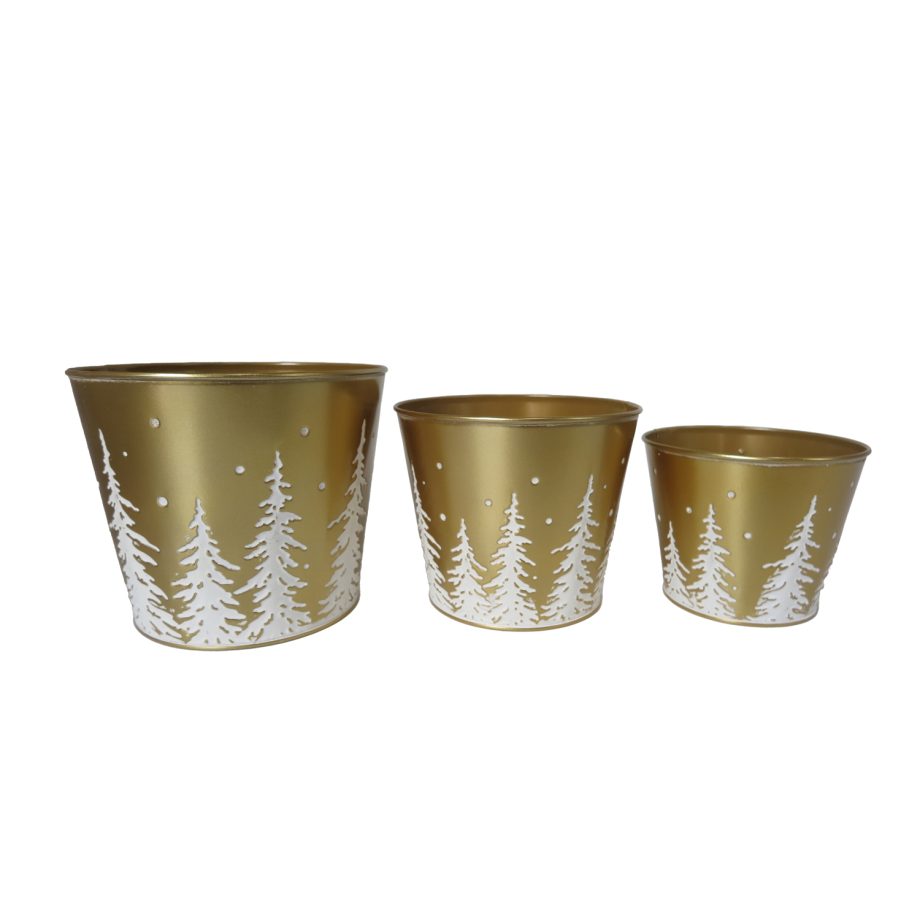 METAL POT W/ TREE GOLD/WHT 4.2"|5.1"|6'' 3PC SET