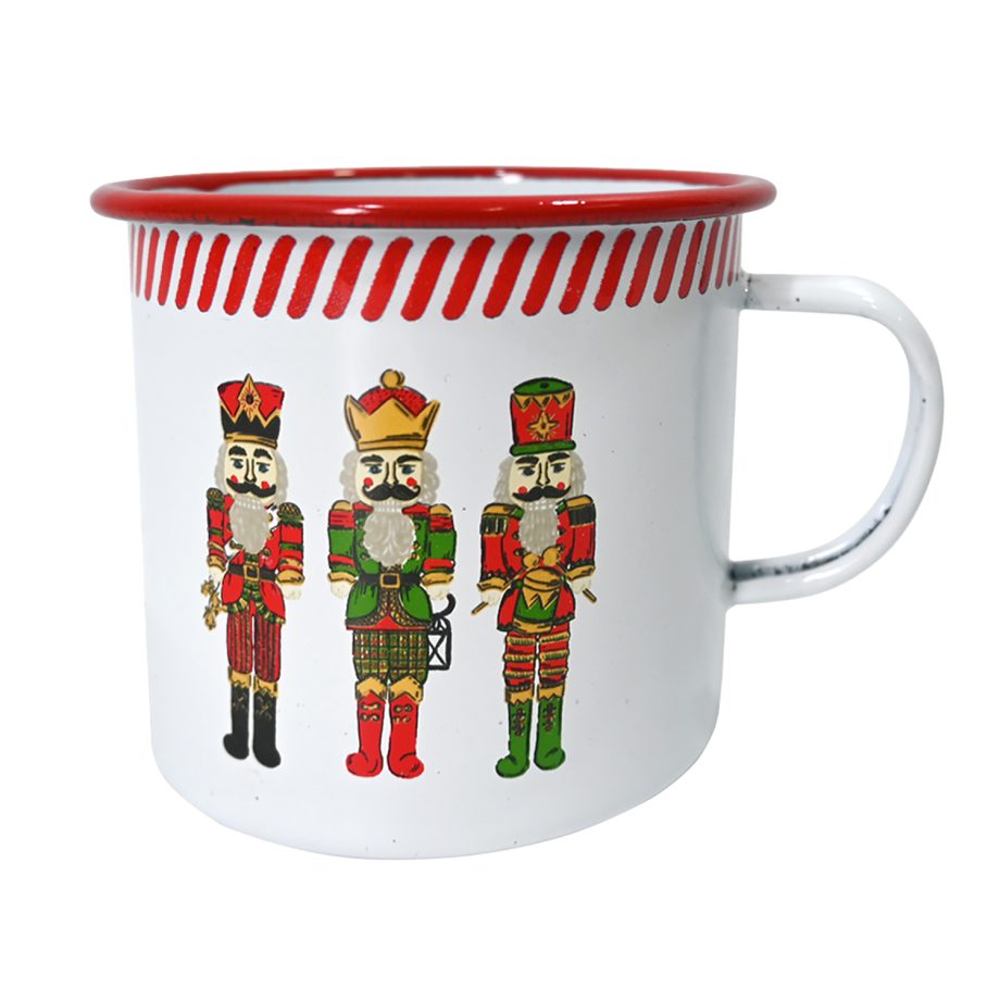 METAL ENAMEL MUG 4" NUTCRAKERS RED/WHT