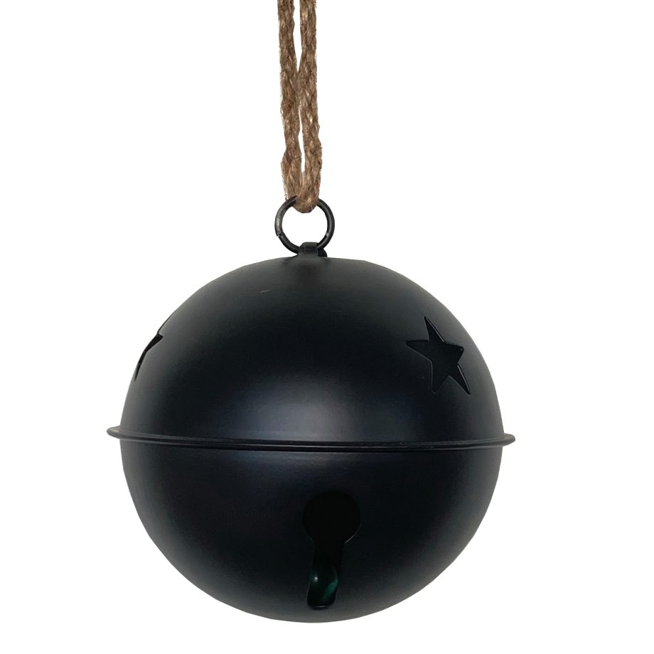 JINGLE BELL BLACK MATTE 5.5" W/ ROPE HANGER