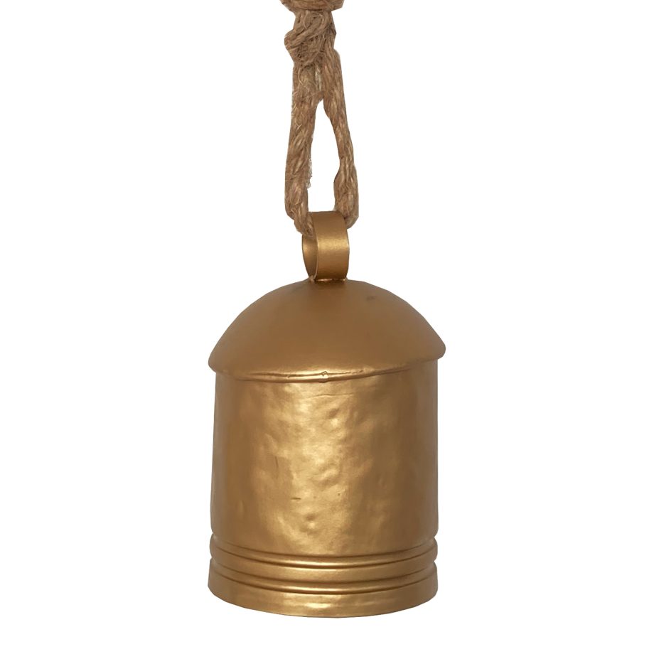 BELL CYLINDER SHAPE MATTE GOLD 4"x7" W/ ROPE HANGER