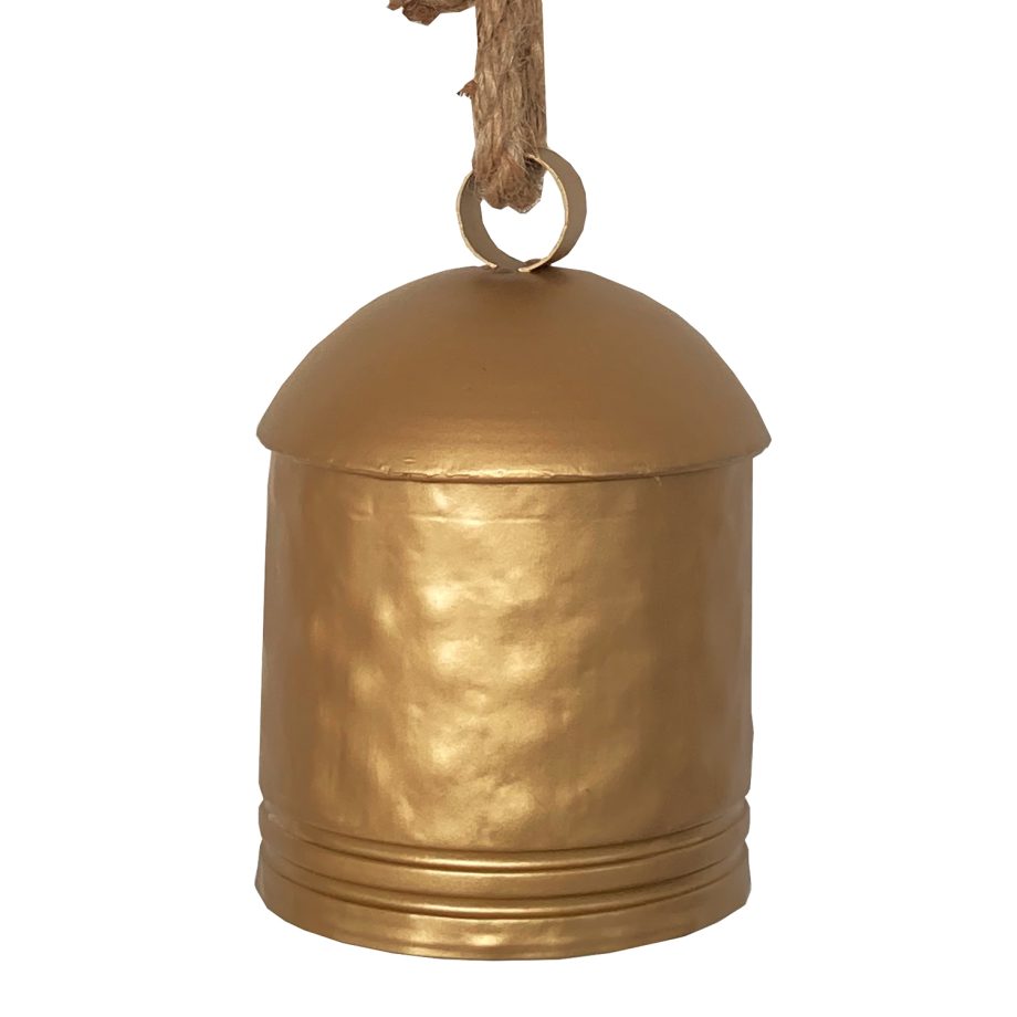 BELL CYLINDER SHAPE GOLD MATTE 4.5"x7.5" W/ ROPE HANGER