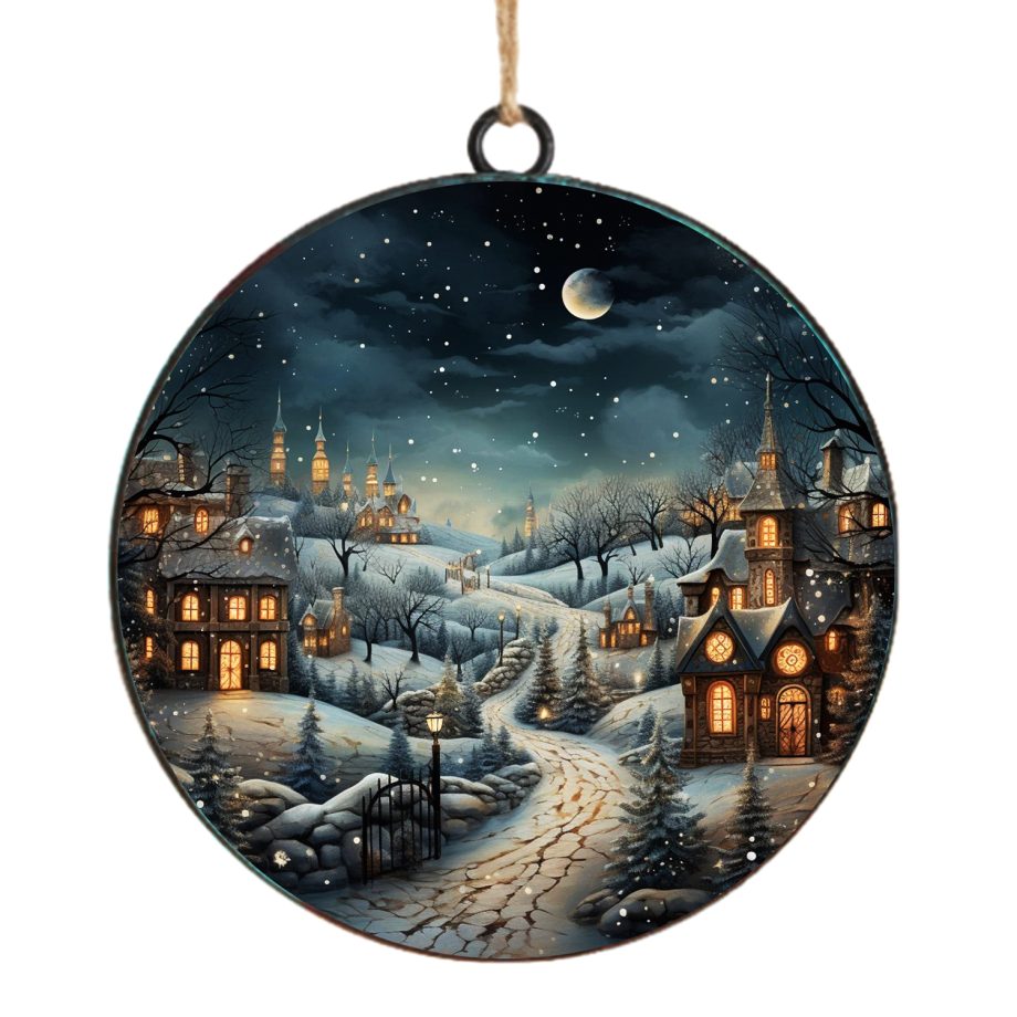 ORN METAL DISC 4" CHRISTMAS EVE