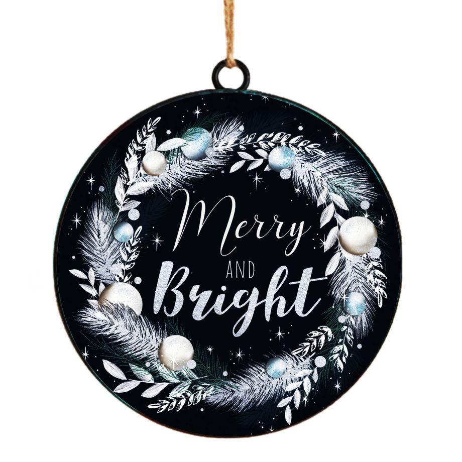 ORN METAL DISC 4" "MERRY & BRIGHT"