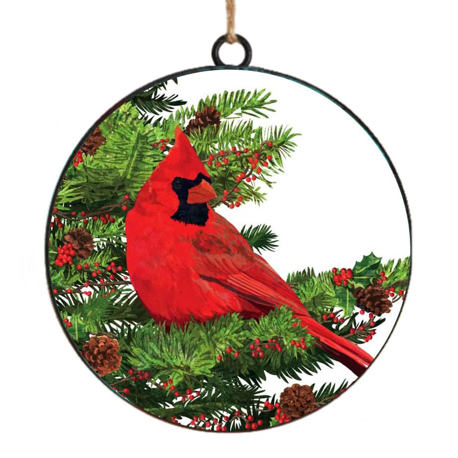 ORN METAL DISC 4" CARDINAL