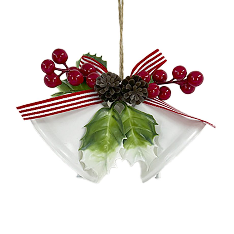 LIBERTY BELL WHITE SHINYx2 5" W/ PINE & SHEER BOW