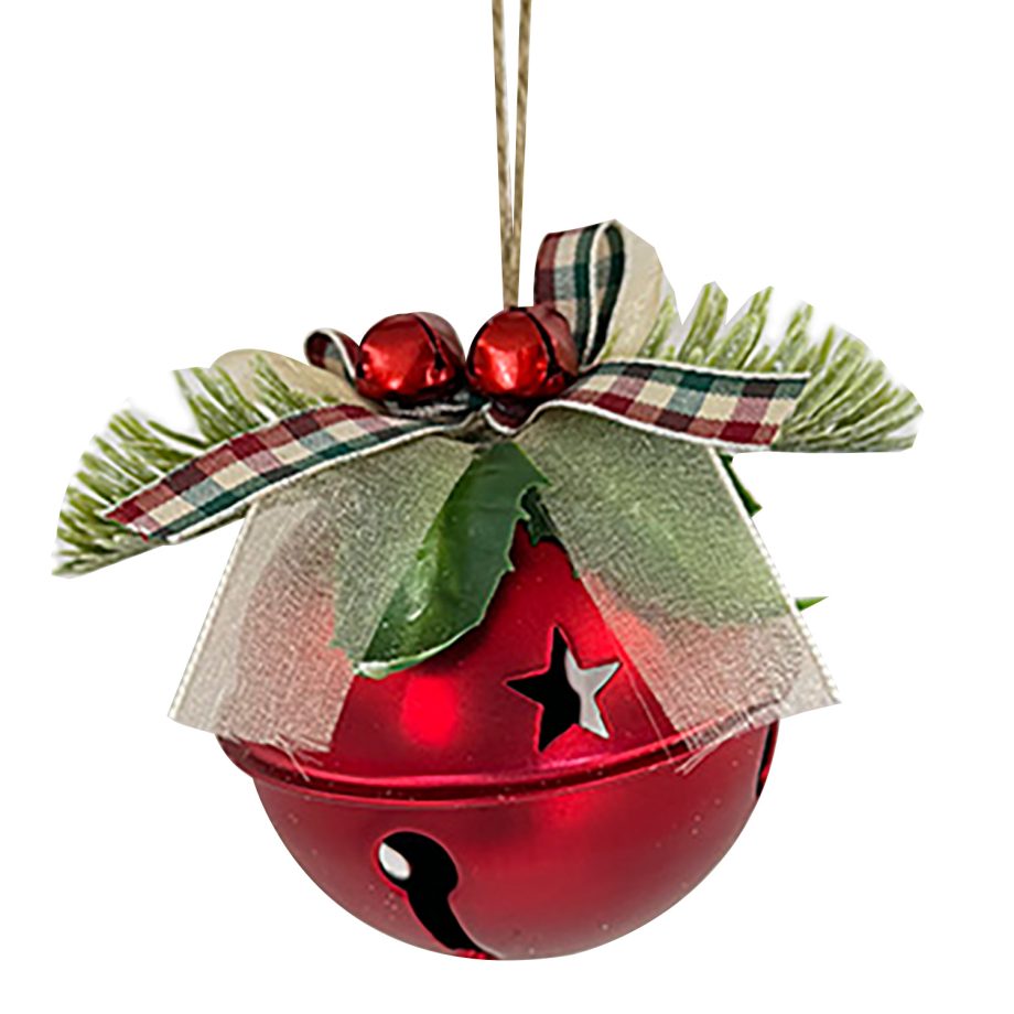 JINGLE BELL RED METALIC 3" W/ PINE & SHEER BOW
