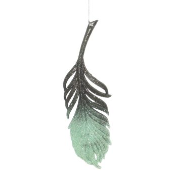 ORN MINT GREEN FOREST GRN FEATHER 8.5" W/ GLTR.