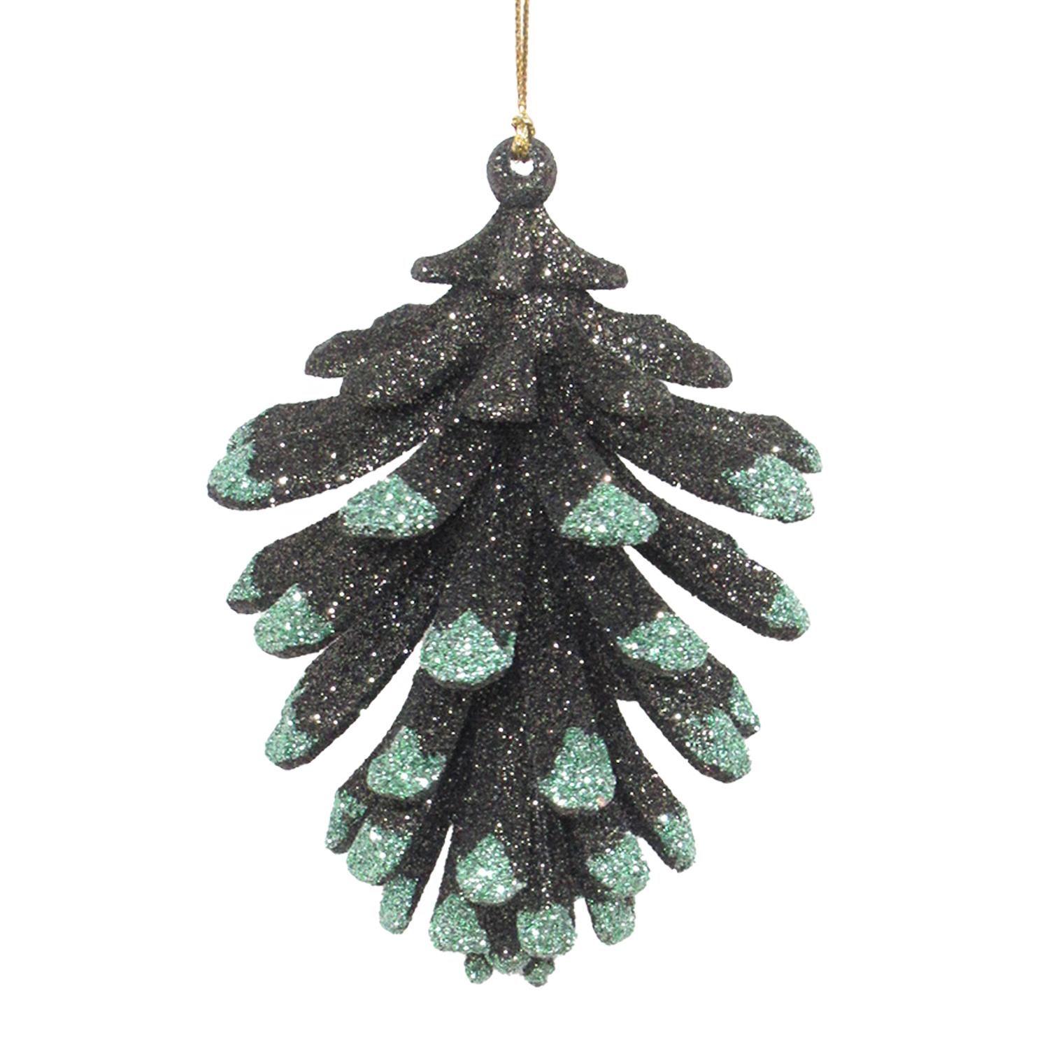 ORN MINT/DARK FOREST GREEN PINECONE 4" 3-D W/ GLITTER