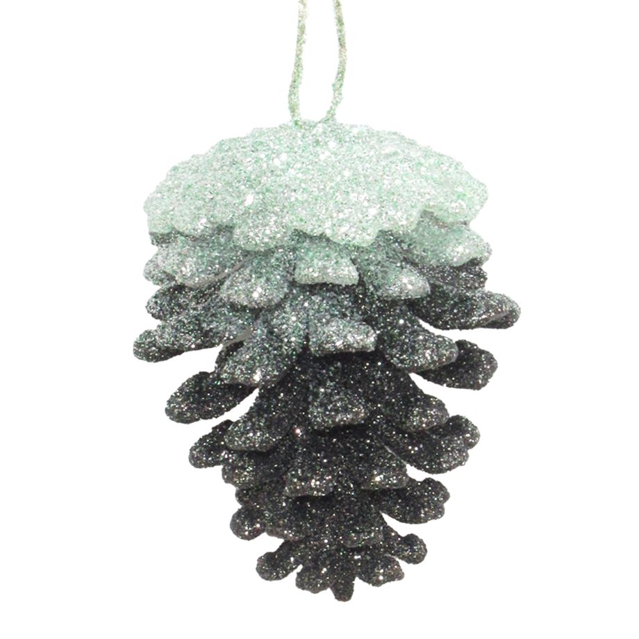 ORN MINT/DK FOREST GRN PINE CONE 2.75" 3-D W/ GLTR.