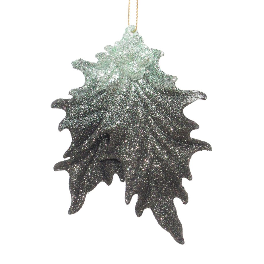 ORN MINT/DK FOREST GRN HOLLY LEAVES 4.25" W/ GLTR.