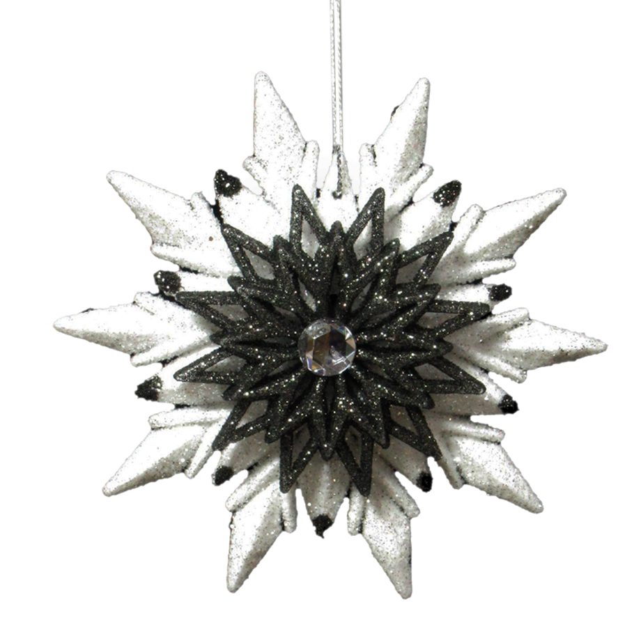 ORN BLACK/WHITE SUN STAR 4.25" W/ JEWEL & 2 TONE GLTR.