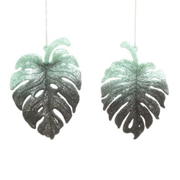 ORN MINT GREEN/DK FOREST GRN 5" TARO LEAF W/ GLTR. 2/S
