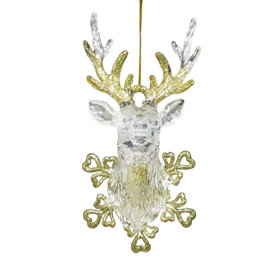 ORN CLEAR GOLD STAG DEAD 6.25" W/ GOLD GLTR.