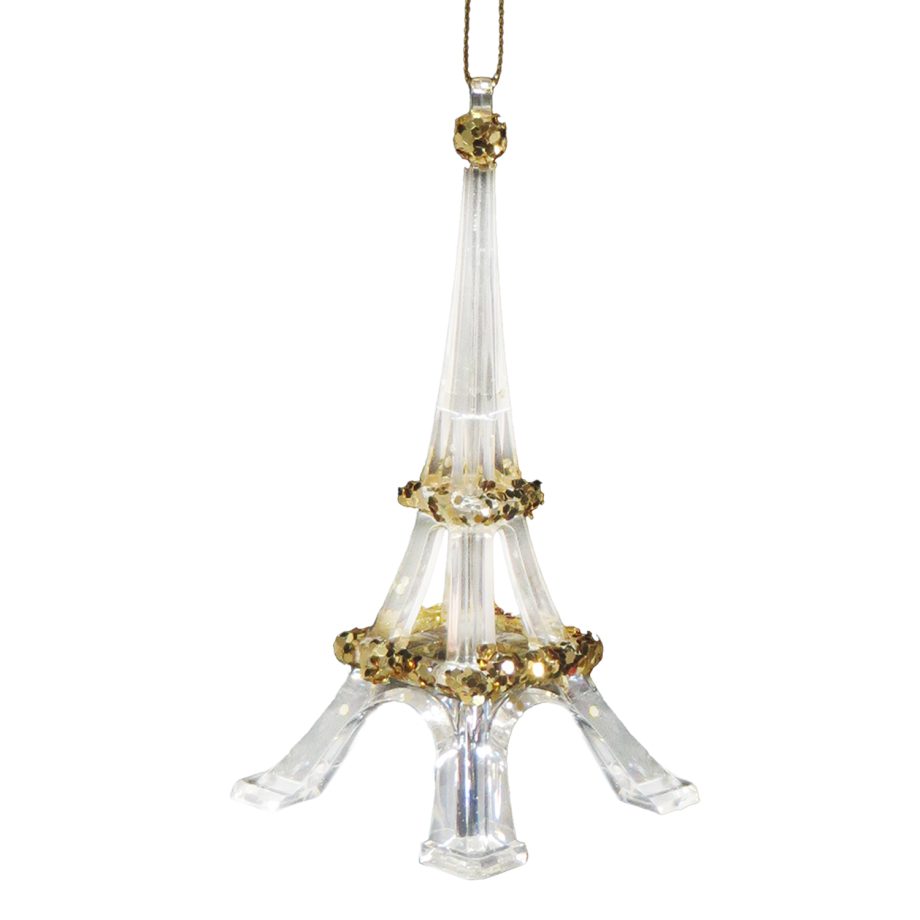 ORN CLEAR GOLD EIFFEL TOWER 4.5" W/ GOLD GLTR.