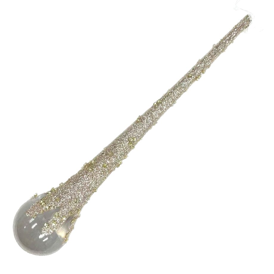 ORN CLEAR GOLD ICICLE DROP 6.75" W/ CHAMP. GLITTER & SEQUINS