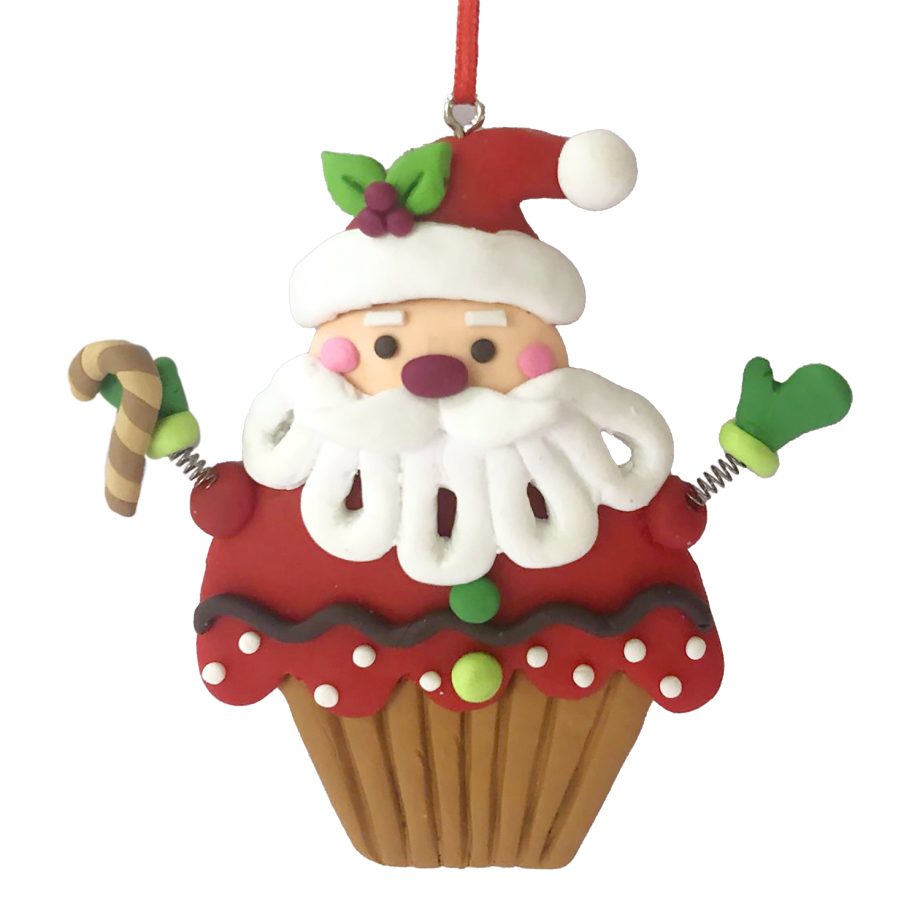 ORN CANDY SANTA 3.9" HOLDING CANDY CANE CLAY DOUGH