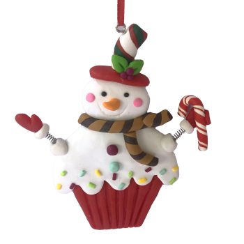 ORN CANDY SNOWMAN 4.3" HOLDING CANDY CANE CLAY DOUGH
