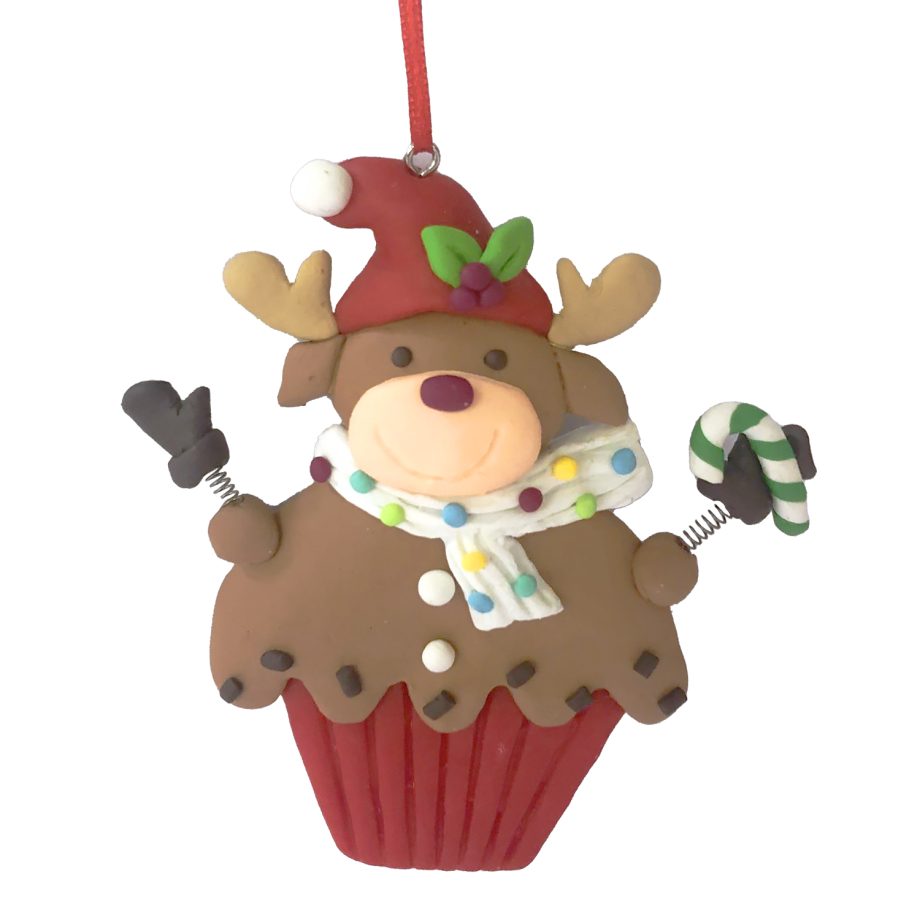 ORN CANDY REINDEER 4.1" HOLDING CANDY CANE CLAY DOUGH