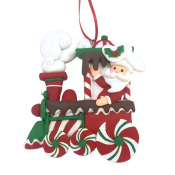 ORN CANY CANE SANTA ON A TRAIN 4.3" CLAY DOUGH
