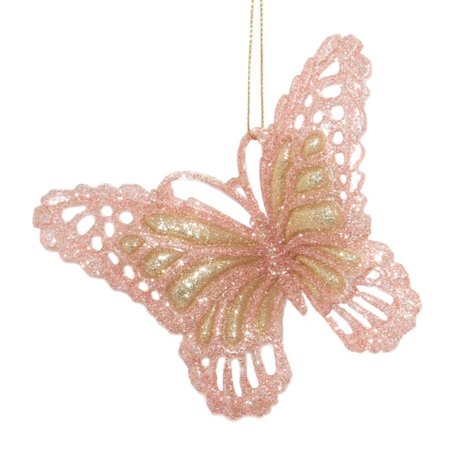 ORN ROSE GOLD BUTTERFLY 4.75"x3.75" 2 TONE GLTR.