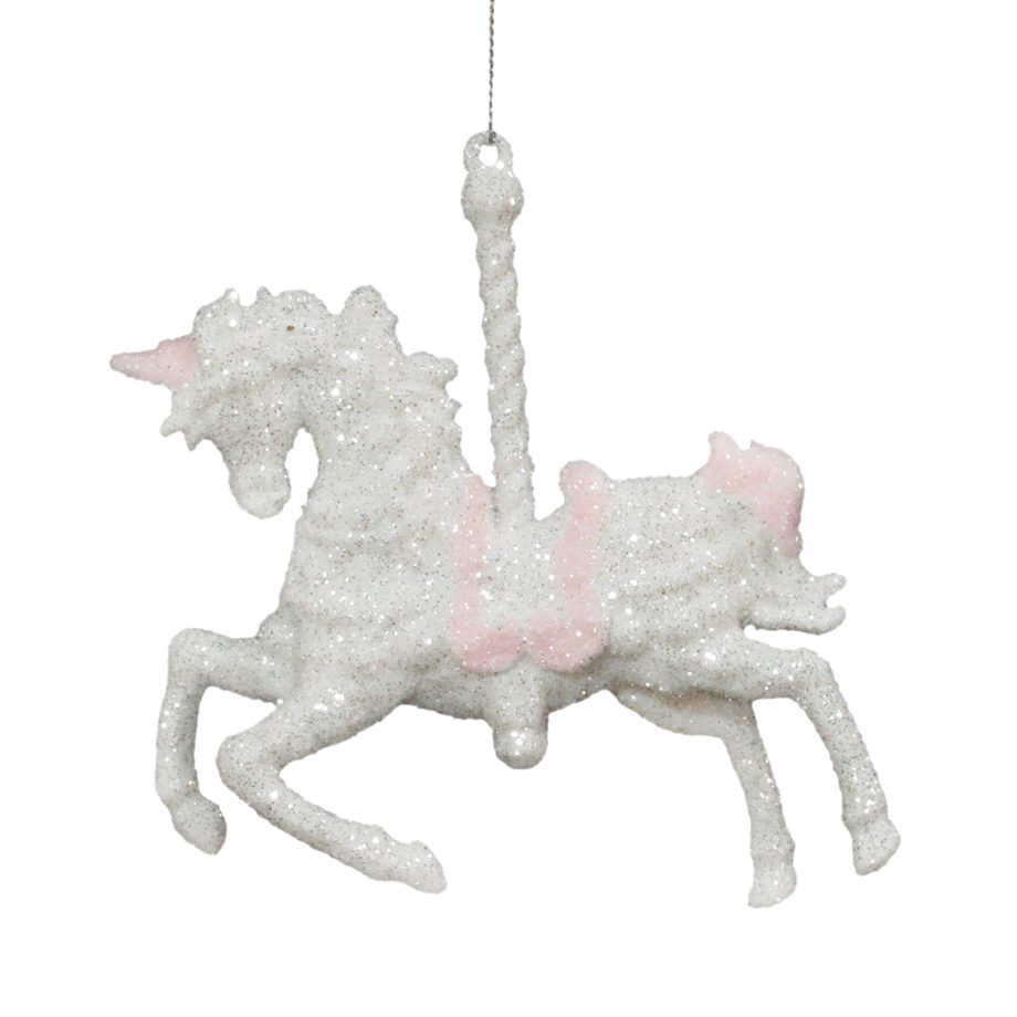 ORN PINK-LIGHT CARROUSEL 4.25" W/ GLTR.