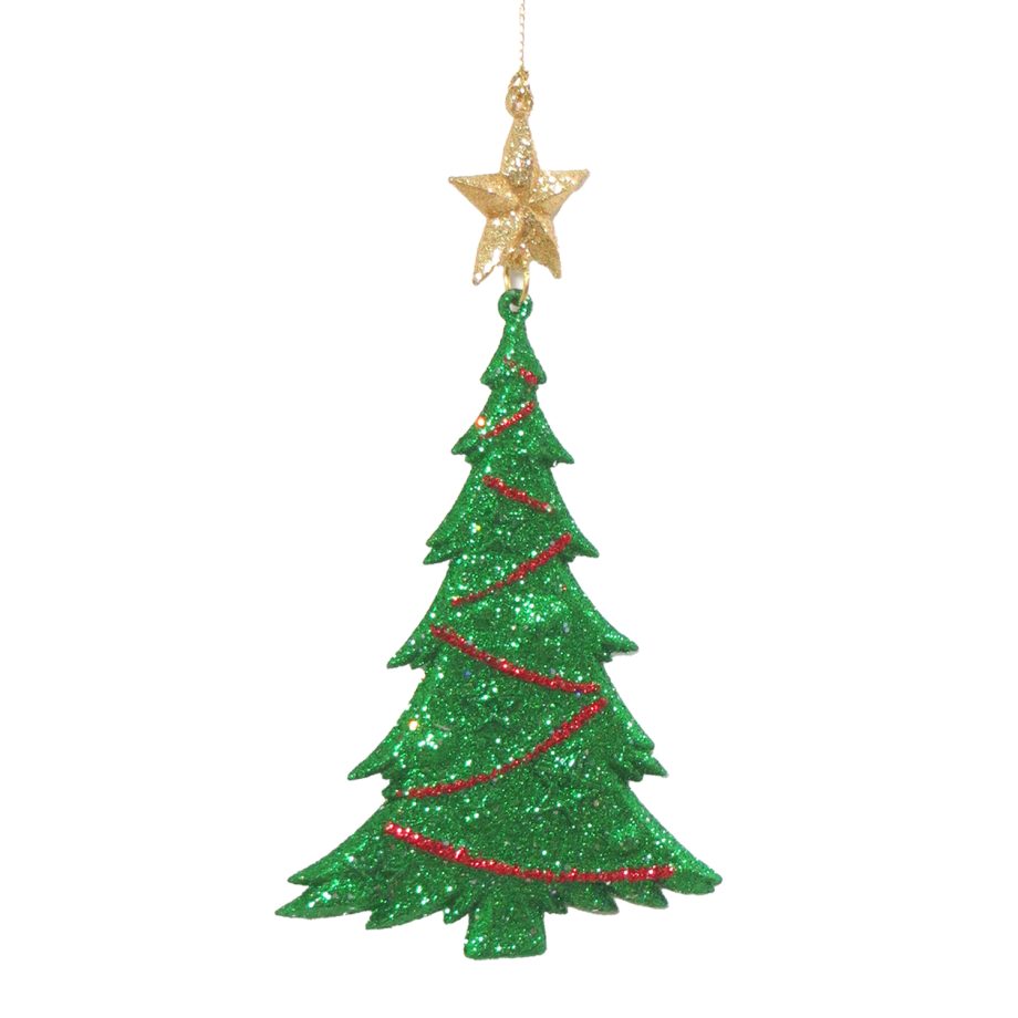 ORN TREE RED/GRN/GLD TREE 6.25" W/ STAR & GLTR.