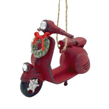 ORN RED SCOOTER 3.5" ANTIQUE FIN. W/ WREATH
