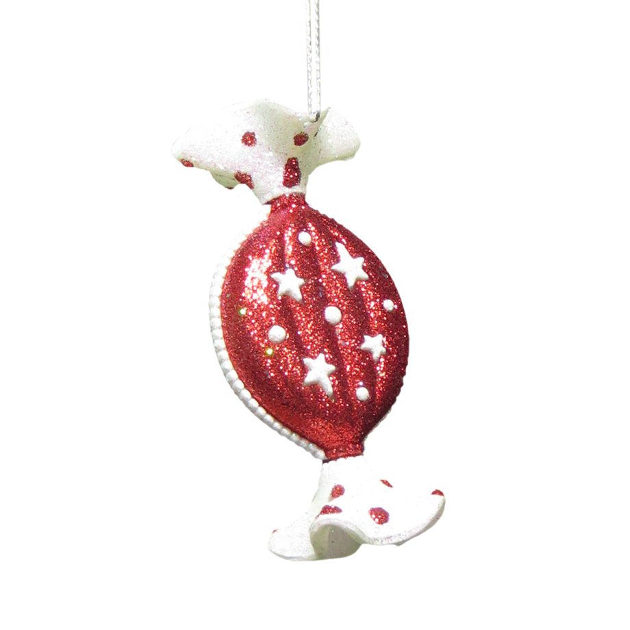 ORN RED/WHITE CANDY 4" W/ GLTR.