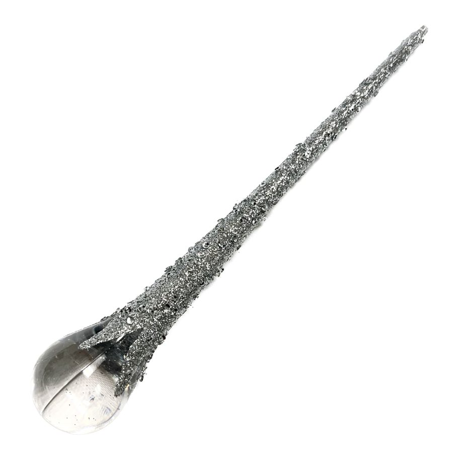 ORN CLEAR SILVER ICICLE DROP 6.75" W/ GLITTER & SEQUINS