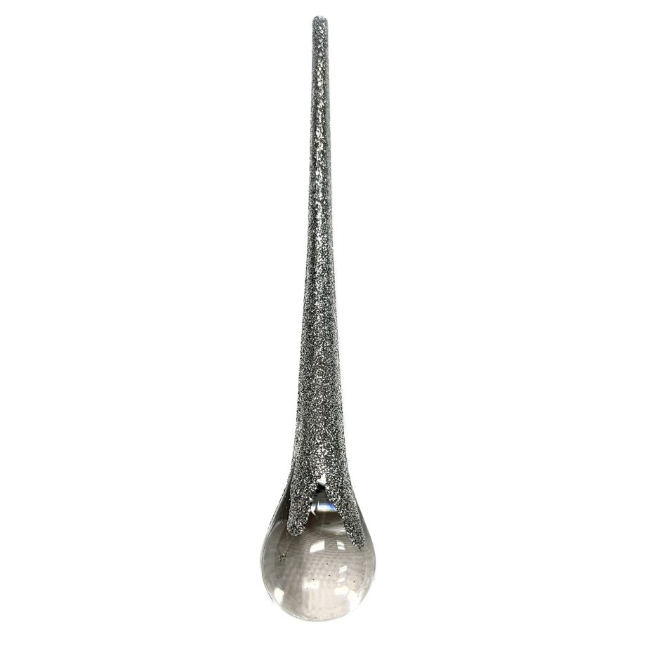 ORN CLEAR SILVER ICICLE DROP 10" W/ GLITTER