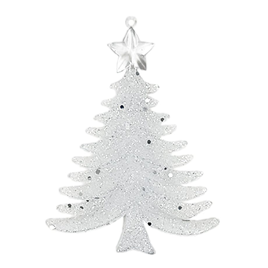 ORN CLEAR FROST TREE W/ STAR 5" W/ GLTR.