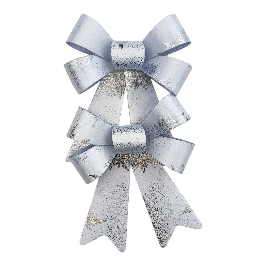 BOW SILVER/WHITE FOIL 2PC 5.5"x8" PRE FORMED PVC