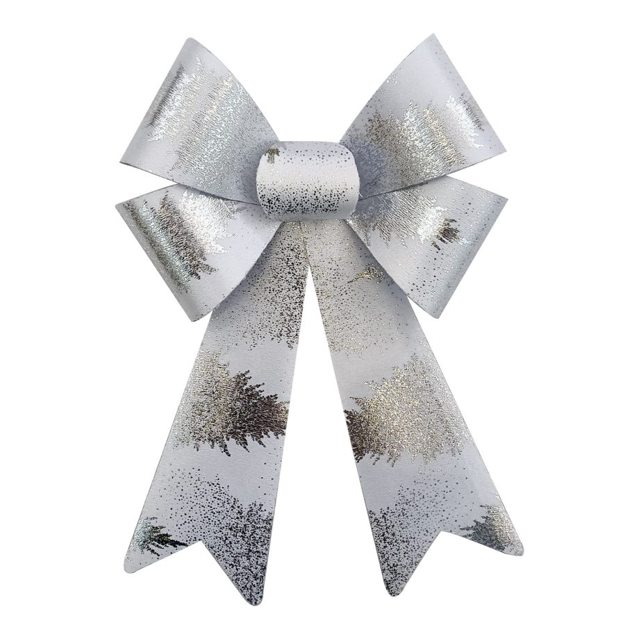 BOW SILVER/WHITE FOIL 9"x15" PRE FORMED PVC